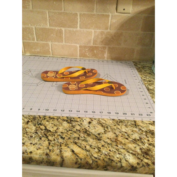 Women's Tory Burch Flip Flops Brown & Yellow Size Unknown 9/10 - Picture 3 of 4
